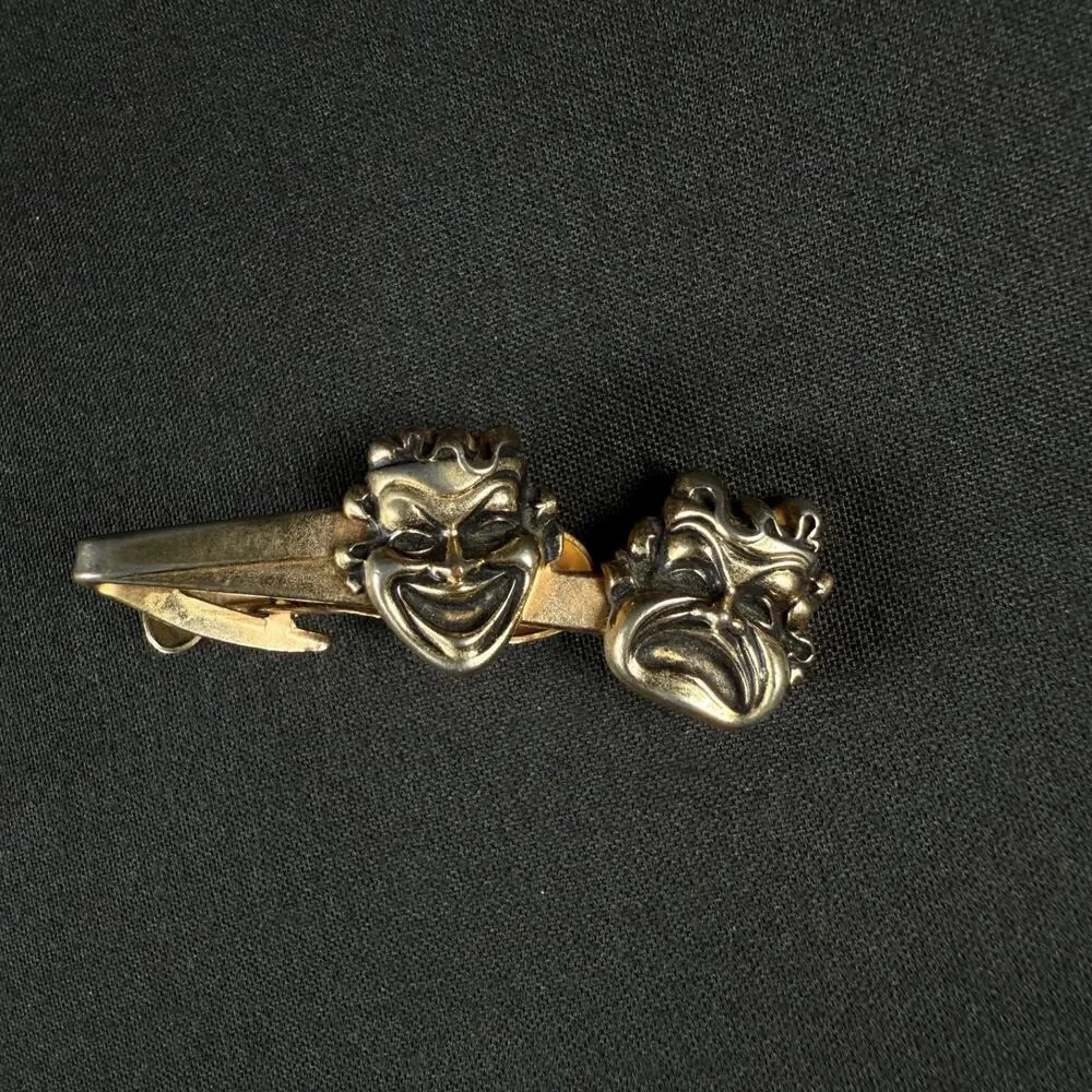 Vintage Hickok Gold Tone Theater Masks Tie Clip USA
